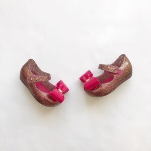 Mini Melissa bow glitter jelly flats EUC size 5